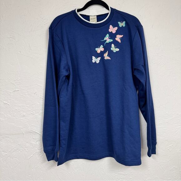 Blair Blue Butterfly Embroidered Sweatshirt Womens M Grandma Core Casual Cozy - Picture 1 of 6